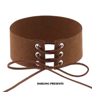 Lace Up Suede Choker Necklace Women Color Brown Size 11.5 X 1.5